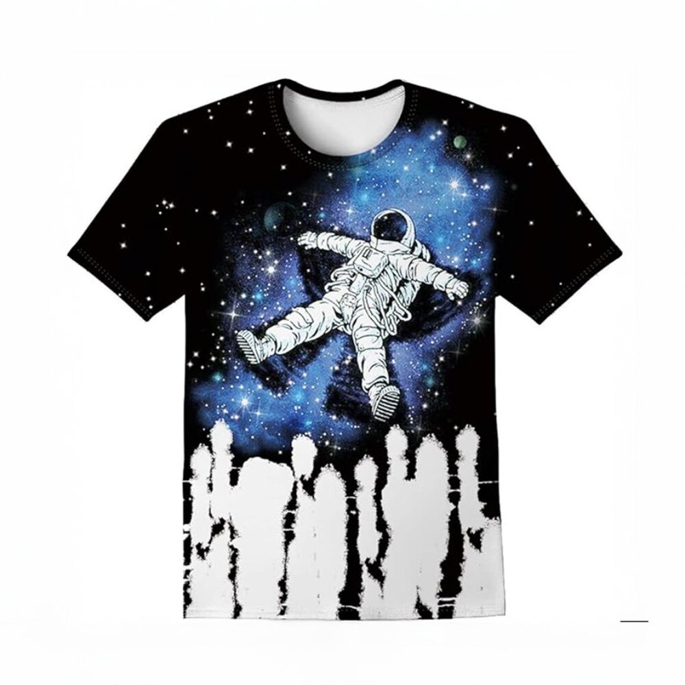 Cosmic Astronaut and Galaxy Print Tee Moisture-Wicking Silky Smooth